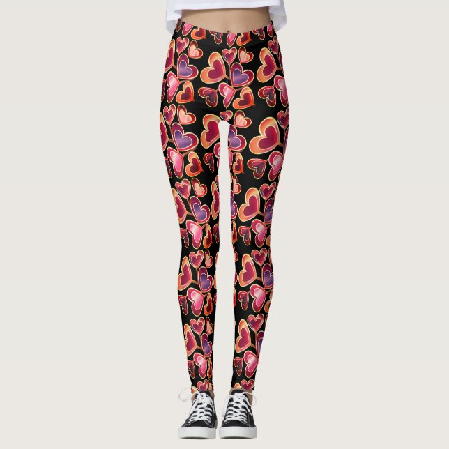 Söt Foil Textured Stack Dubbla Heart Lollipos Leggings (Framsida)