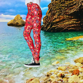 Söt Foil Textured Stack Dubbla Heart Lollipos Leggings