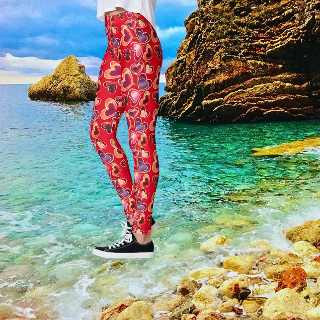 Söt Foil Textured Stack Dubbla Heart Lollipos Leggings (Skapare uppladdad)