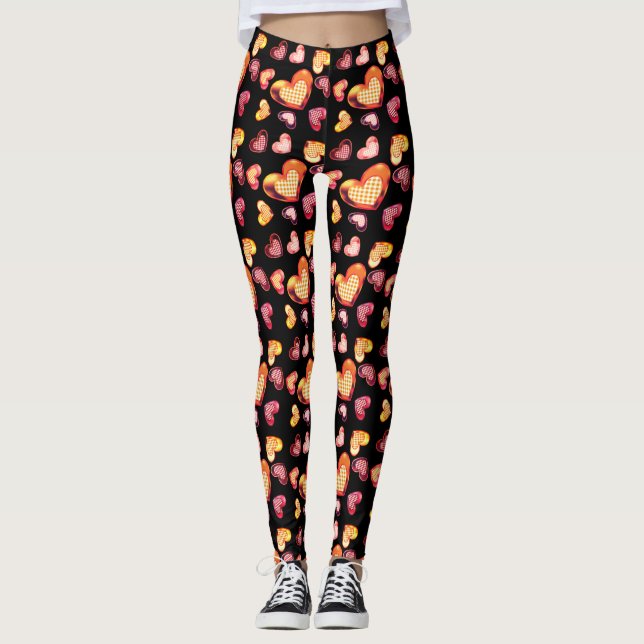 Söt folie texturerad hjärta karomott svart leggings (Framsida)