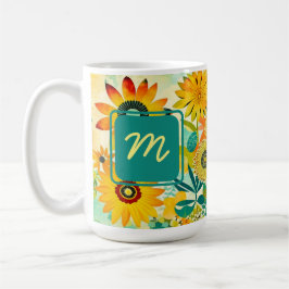 Söt Folk Art Flowers Monogrammed Kaffemugg