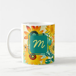 Söt Folk Art Flowers Monogrammed Kaffemugg
