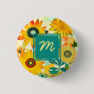 Söt Folk Art Flowers Monogrammed Knapp