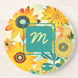 Söt Folk Art Flowers Monogrammed Underlägg
