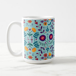 Söt Folk Art Flowers Mönster Kaffemugg
