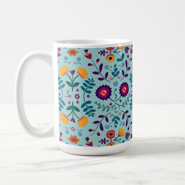 Söt Folk Art Flowers Mönster Kaffemugg (Vänster)