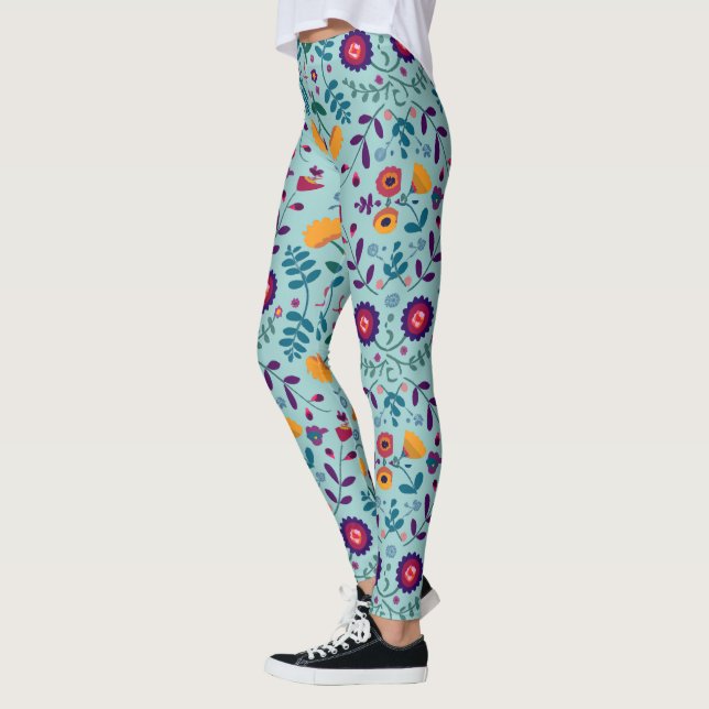 Söt Folk Art Flowers Mönster Leggings (Vänster)