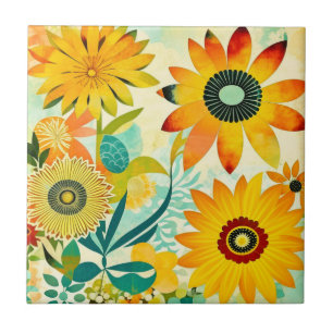 Söt Folk Art Gula blommor Kakelplatta