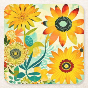 Söt Folk Art Gula blommor Underlägg Papper Kvadrat