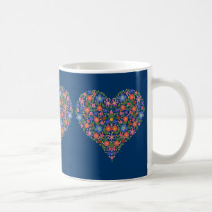 Söt Folk Art Stil Blommigt Heart på Blue Mugg