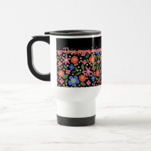 Söt Folk Art Stil Blommigt på Black Resemugg