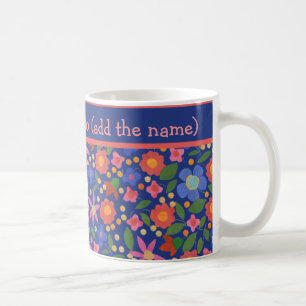 Söt Folk Art Stil Blommönster om Blue Kaffemugg