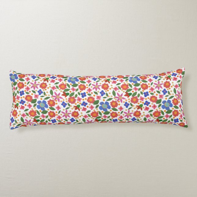 Söt FolkArt Stil Blommigt Miniprint Body Pillow Kroppskudde (Baksidan)