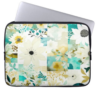 Söt FolkArt White och Turcoise Flowers Laptop Fodral