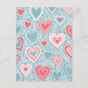 Söt folkblomma hjärta dammig blå rosa baby shower vykort