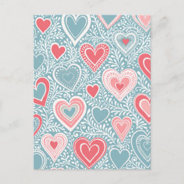 Söt folkblomma hjärta dammig blå rosa baby shower vykort