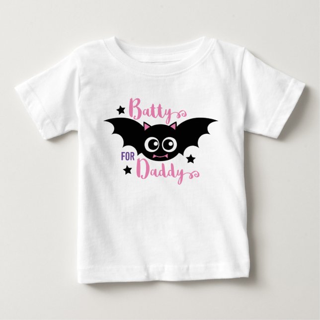 Söt för pappa batty 1:a Halloween rosa fladdermus T Shirt (Framsida)