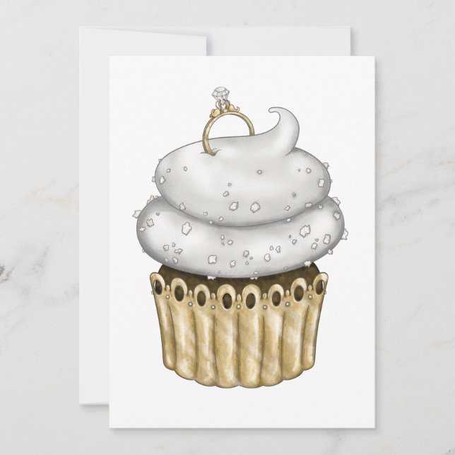 Söt förlovningscupcake inbjudningar (Framsida)