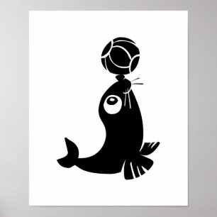 Söt försegling med boll design poster