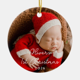 Söt första jul nyfödd baby födelsestatistik julgransprydnad keramik