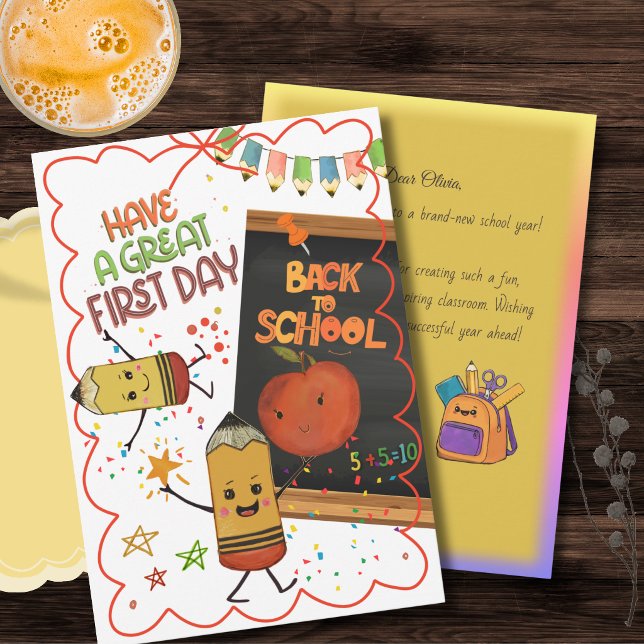 Söt första skoldags-kort för barn | Matlåda  Julkort (Cute First Day of School Card for Kids | Lunchbox )