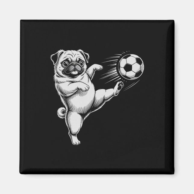 Söt fotboll Pug Pappa Hund Ll Spela Klubb Mål Barn Magnet (Framsidan)