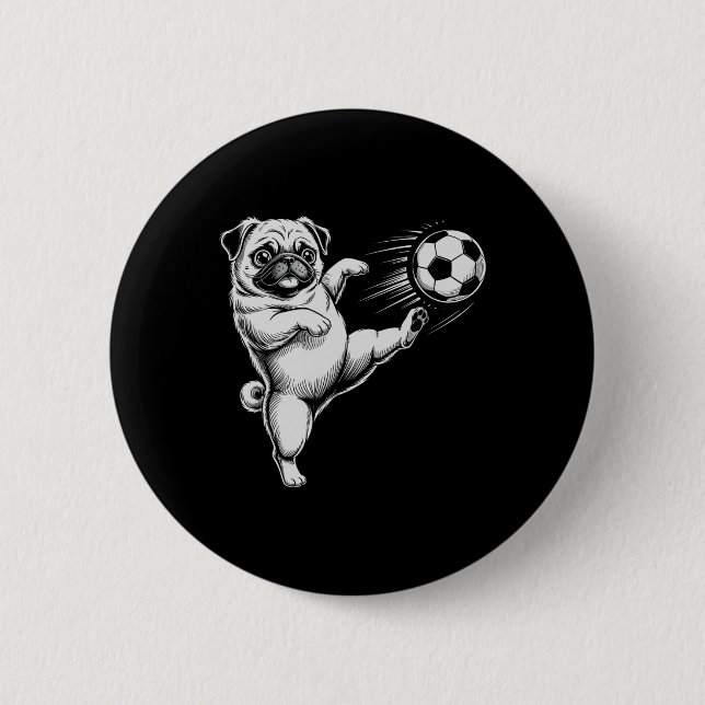 Söt fotboll Pug Pappa Hund Ll Spela Klubbmål Barn  Knapp (Framsida)
