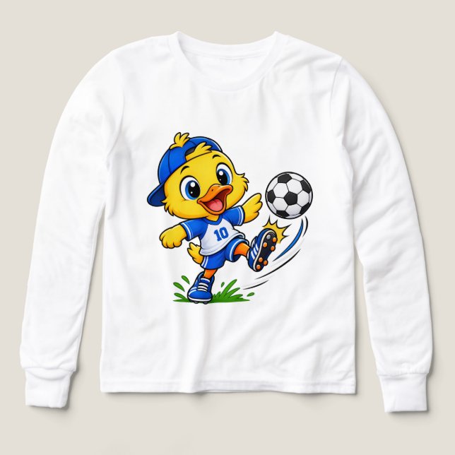 Söt fotbollsend karaktär barn långärmad t-shirt (Design framsida)