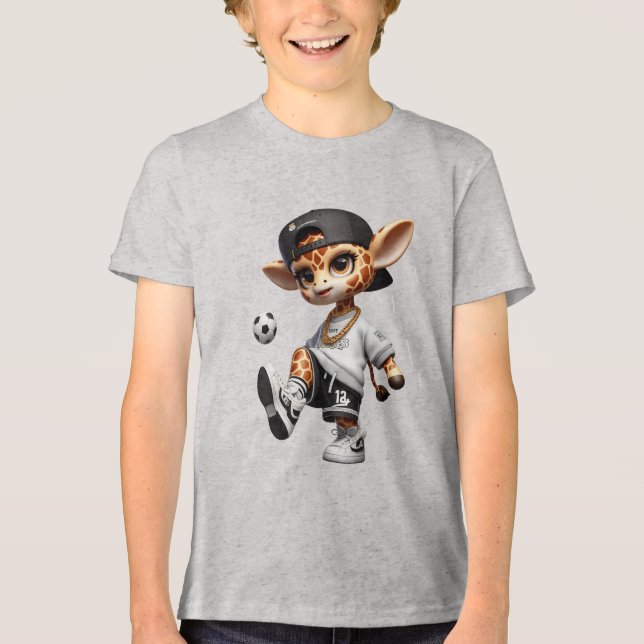 Söt fotbollsgiraff för barn t shirt (Framsida)