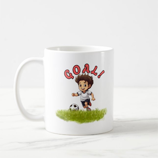 Söt fotbollskille tecknad sportdesign kaffemugg (Vänster)