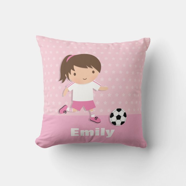 Söt fotbollsspelare flicka rosa kastkudde kudde (Framsida)
