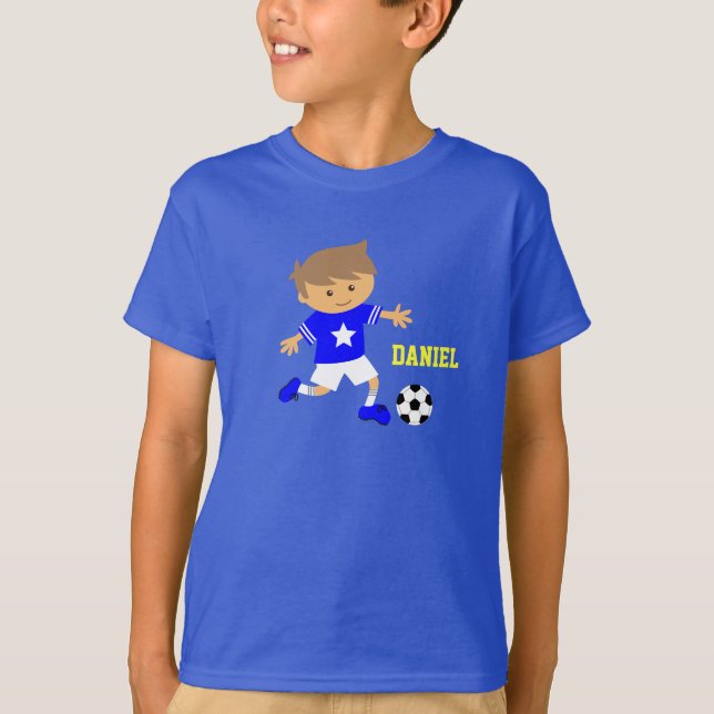 Söt fotbollsstjärna pojke, fotbollstema t-shirt (Framsida)