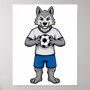 Söt fotbollsvarg fotbollsspelare djur sport poster