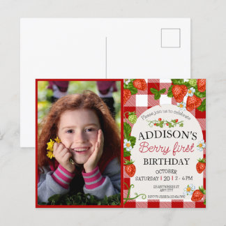 Söt Foto Röd Blå Bär Söt 1-års Födelsedag Vykort