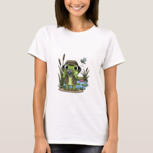 Söt fotograf groda med kamera, trollslända t shirt