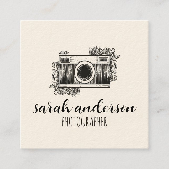 Söt Fotograf Vintagekamera Fyrkantigt Visitkort (Framsida)