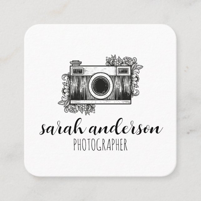 Söt Fotograf Vintagekamera Fyrkantigt Visitkort (Framsida)