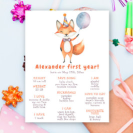 Söt FOX Första födelsedags milstolpe födelsedag Poster