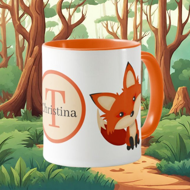 Söt fox lägg till monogram mugg (Skapare uppladdad)