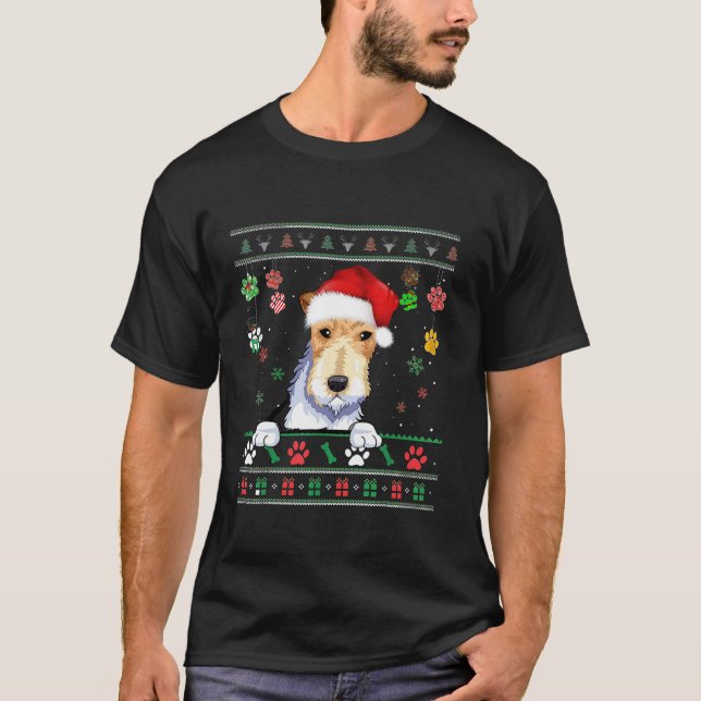 Söt Fox Terrier Hund Jul Tomte Rolig Ful Jul T Shirt (Framsida)