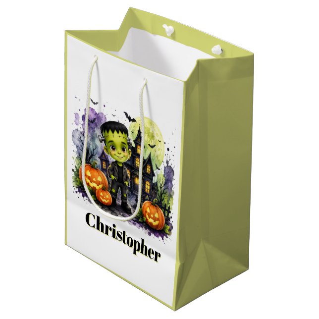 Söt Frankenstein-pojke Halloween-födelsedagsfest (Framsidan Vinklad)