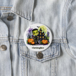 Söt Frankenstein-pojke Halloween-födelsedagsfest Knapp