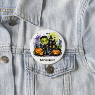 Söt Frankenstein-pojke Halloween-födelsedagsfest Knapp