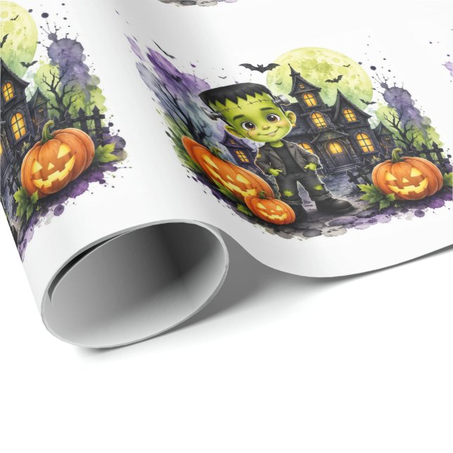 Söt Frankenstein-pojke Halloween-födelsedagsfest Presentpapper (Rullad Hörn)