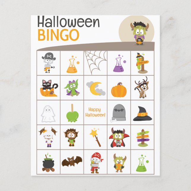 Söt Frankenstein & Spindel Halloween BINGO Bräde! (Framsida)