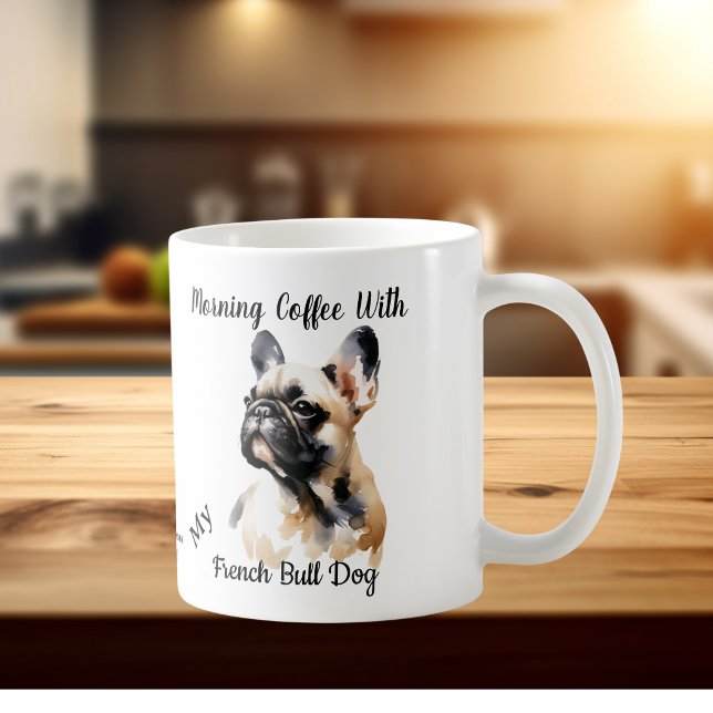 Söt fransk bull sandbrun personifiera kaffemugg (Skapare uppladdad)