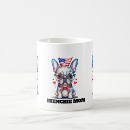 Söt fransk bulldog amerikansk flagga med hjärtan kaffemugg