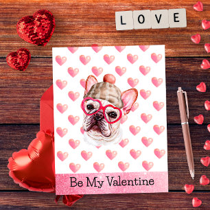 Söt fransk bulldog Be My Valentine hund Alla hjärt Helg Vykort