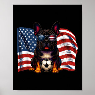 Söt fransk bulldog fotboll Usa flagga solglasögon Poster