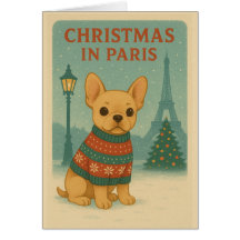 Söt fransk bulldog jul i Paris vikbar kort